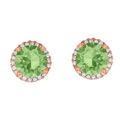 Σκουλαρίκια Ροζέτες Σε Ασήμι 925 με Ρόζ Χρύσωμα Κ18 και Πράσινη Ανοιχτή Πέτρα P.Q. EUROPEAN CRYSTALS / SK-34901GAR1