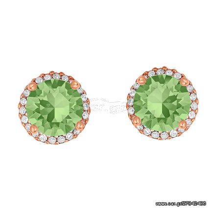 Σκουλαρίκια Ροζέτες Σε Ασήμι 925 με Ρόζ Χρύσωμα Κ18 και Πράσινη Ανοιχτή Πέτρα P.Q. EUROPEAN CRYSTALS / SK-34901GAR1