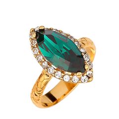 Δαχτυλίδι Ροζέτα Νυχάκι σε Ασήμι 925 με Χρύσωμα Κ18 και Σκούρη Πράσινη Πέτρα P.Q. EUROPEAN CRYSTALS / AD-E1218GSG1