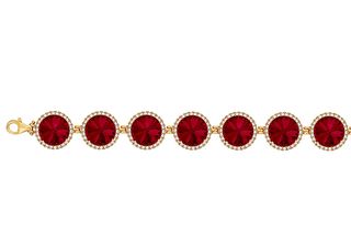 Ασημένιο βραχιόλι 925 ροζέτα με Χρύσωμα Κ18 και κόκκινη πέτρα P.Q. EUROPEAN CRYSTALS / ABR-41404KG1