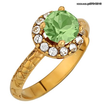 Δαχτυλίδι Ροζέτα σε Ασήμι 925 με Χρύσωμα Κ18 και Πράσινη Ανοιχτή Πέτρα P.Q. EUROPEAN CRYSTALS / AD-E1212WGAG1