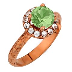 Δαχτυλίδι Ροζέτα σε Ασήμι 925 με Ρόζ Χρύσωμα Κ18 και Πράσινη Ανοιχτή Πέτρα P.Q. EUROPEAN CRYSTALS / AD-E1212WGAR1
