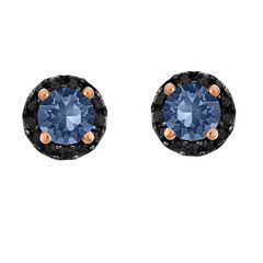 Ασημένια σκουλαρίκια ροζέτες 925 με Ρόζ Χρύσωμα Κ18 και μπλέ σκούρη πέτρα P.Q. EUROPEAN CRYSTALS / SK-E3212BBLSR1