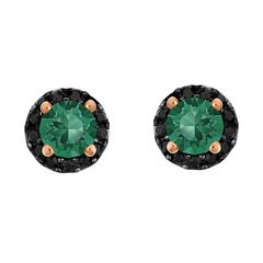 Ασημένια σκουλαρίκια ροζέτες 925 με Ρόζ Χρύσωμα Κ18 και πράσινη σκούρη πέτρα P.Q. EUROPEAN CRYSTALS / SK-E3212BGSR1