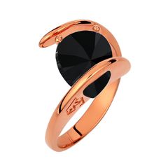 Δαχτυλίδι Σε Ασήμι 925 Με Ρόζ Χρύσωμα Κ18 Και Μαύρη Πέτρα P.Q. EUROPEAN CRYSTALS / EXIS / AD-16068BR1