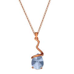 Κολιέ σε Ασήμι 925 με Ρόζ Χρύσωμα Κ18 και Μπλέ Πέτρα P.Q. EUROPEAN CRYSTALS / AK-58769BLSR1