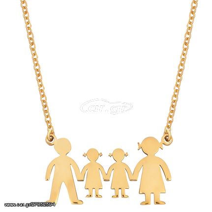 Ασημένιο Κολιέ Οικογένεια ( Μπαμπάς, Μαμά, 2 Κορίτσια ) Χρύσωμα Κ18 / AK-11702GGG1