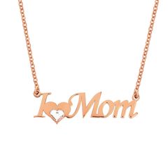 Ασημένιο Κολιέ ( I Love Mom ) σε Ρόζ Χρύσωμα Κ18 και πέτρα P.Q. CRYSTALS / AK-11797R1