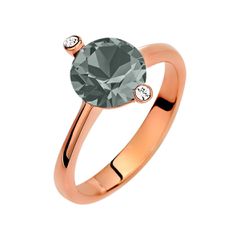 Δαχτυλίδι Μονόπετρο Σε Ασήμι 925 με Ρόζ Χρύσωμα Κ18 και Γκρί Πέτρα P.Q. EUROPEAN CRYSTALS / AD-16066GRIR1