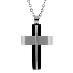 Ανδρικός Σταυρός με Αλυσίδα / Ατσάλι 316L / Ασημί και Μαύρο Χρώμα / Οίκου VISETTI / AD-KD196