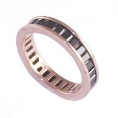 Δαχτυλίδι ασημένιο ολόβερο επιχρυσωμένο με ροζ χρυσό και μαύρα ζιργκόν σε σχήμα παγιέτας Νο. 54