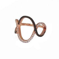 Δαχτυλίδι ασημένιο επιχρυσωμένο με ροζ χρυσό με λευκά και μαύρα ζιργκόν Νο. 52