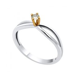 Δαχτυλίδι μονόπετρο σε λευκό χρυσό K18 με φυσικό διαμάντι βάρους 0,09ct χρώμα G και καθαρότητα VS κοπής excellent No. 54 Η βάση του διαμαντιού είναι σε ροζ χρυσό χρώμα Βάρος δακτυλιδιού 2.30 γραμμά