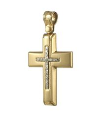 Σταυρός Κ14 χρυσός με ματ και λουστρέ σχέδιο και λευκά ζιρκόνια 2625G