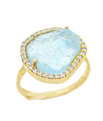 Δαχτυλίδι Χρυσό Κ14 με Φυσική Aquamarine & Ζιρκόνια