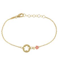 Παιδικό βραχιόλι χρυσό Κ9 με λουλούδι και ροζ σμάλτο BB09382