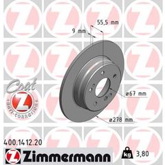 Mercedes W124/W170/W171/W203/W202/W210/W208/W209 Δισκόπλακες πίσω ZIMMERMAN(ΑΝΑ ΚΟΜΜΑΤΙ) 141220 278X9