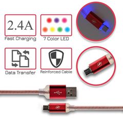Led Καλώδιο Φόρτισης - Δεδομένων Micro Usb Κόκκινο