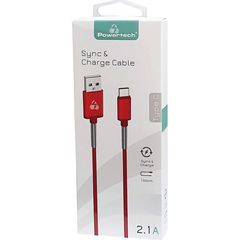 Καλώδιο USB Σε Type-C Cable Flex Alu Copper 1m Κόκκινο Powertech PTR-0024