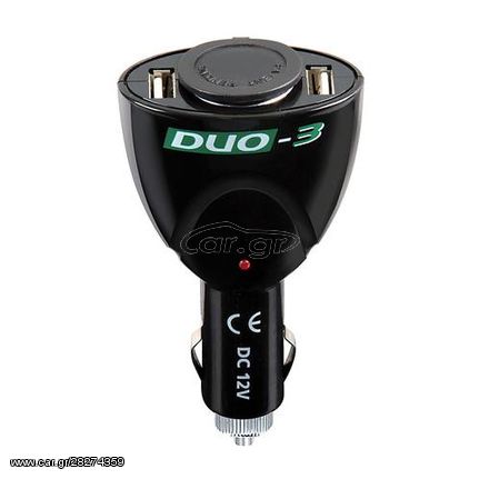 Lampa DUO-3 Διπλός USB φορτιστής αυτοκινήτου με έξοδο αναπτήρα 12V