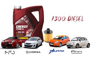 Λάδι 5W-30+Φιλτρο Λαδιού για Fiat Panda-500-Punto-Corsa D 1.3D