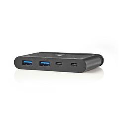 USB 3.0 hub 4 θυρών από Type-C αρσ. σε 2x USB Type-A και 2x USB-C 0,20m σε μαύρο χρώμα