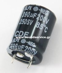 ΠΥΚΝΩΤΗΣ ΗΛΕΚΤΡΟΛΥΤΙΚΟΣ 390uF 200V 85C ΠΛΑΚΕΤΑΣ D22x31mm CDE