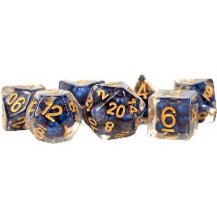 16mm Resin Pearl Dice Poly Set: Royal Blue with Gold Numbers