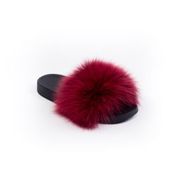 Haute Acorn - Burgundy Fox Fur Slides