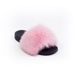Haute Acorn - Pink Fox Fur Slides
