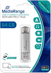 MEDIARANGE USB 3.1 COMBO FLASH DRIVE WITH USB TYPE-C (TM) PLUG, 64GB - (MR937)