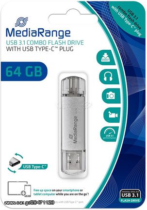 MEDIARANGE USB 3.1 COMBO FLASH DRIVE WITH USB TYPE-C (TM) PLUG, 64GB - (MR937)