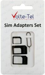 ADAPTORS SET 4 IN 1 - 3 SIM ADAPTORS + SIM TRAY TOOL VOLTE-TEL