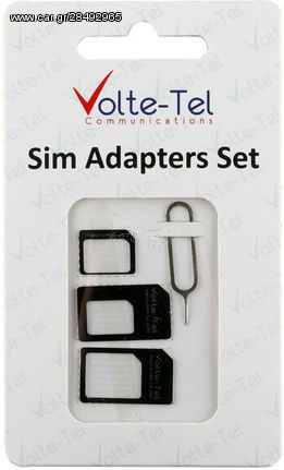 ADAPTORS SET 4 IN 1 - 3 SIM ADAPTORS + SIM TRAY TOOL VOLTE-TEL