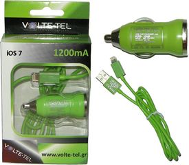 IPHONE 5 USB(ΦΟΡΤΙΣΤΗΣ-DATA VCD01+Φ.Α VCU09 1200MA)GREEN IOS7 VT