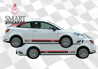 Λωρίδες Seat αυτοκολλητα 5ετίας με περιγραμμική κοπή Δεξιά-Αριστερά κοκκινο μαυρο SEAT IBIZA LEON CUPRA-thumb-4