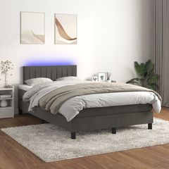 Κρεβάτι Boxspring με Στρώμα & LED Σκ. Γκρι 120x200εκ. Βελούδινο - Γκρι - 120 x 200 cm