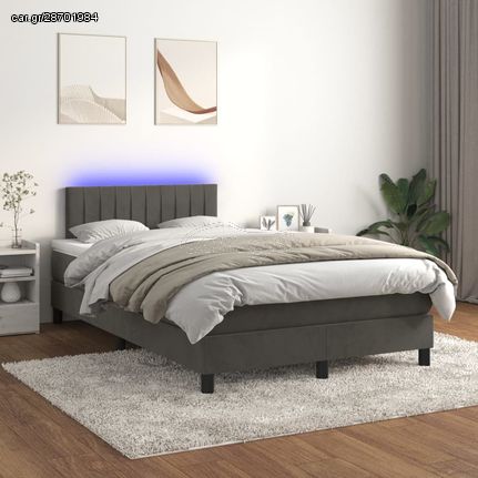 Κρεβάτι Boxspring με Στρώμα & LED Σκ. Γκρι 120x200εκ. Βελούδινο - Γκρι - 120 x 200 cm