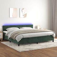 Κρεβάτι Boxspring με Στρώμα & LED Σκ. Πράσινο 200x200εκ Βελούδο - Πράσινο - 200 x 200 cm