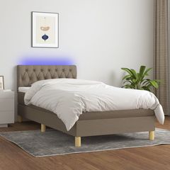 Κρεβάτι Boxspring με Στρώμα & LED Taupe 100x200 εκ. Υφασμάτινο - Μπεζ-Γκρι - 100 x 200 cm