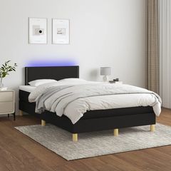 Κρεβάτι Boxspring με Στρώμα & LED Μαύρο 120x200 εκ. Υφασμάτινο - Μαύρο - 120 x 200 cm