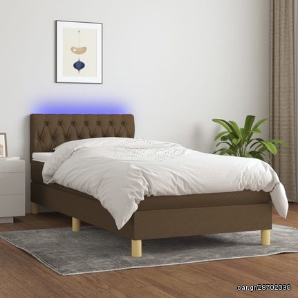 Κρεβάτι Boxspring με Στρώμα & LED Σκ.Καφέ 100x200 εκ Υφασμάτινο - Καφέ - 100 x 200 cm