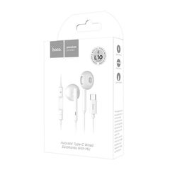 Hands Free Earphones Stereo Type-C White Ακουστικά Στερεοφωνικά Με Μικρόφωνο Και Πλήκτρο Λειτουργίας Λευκά Hoco L10