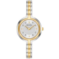 Ρολόι γυναικείο Bulova Ladies Diamond 98P193 με δίχρωμο μπρασελέ και ασημί ανάγλυφο καντράν