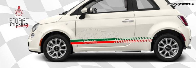 Λωδίδες δεξιά αριστερά Fiat 500 αυτοκολλητα βινυλιου με περιγραμμικη κοπή, κοκκινο πρασινο Ιταλική σημαία 