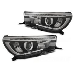 Μπροστινά Φανάρια Μαύρα Toyota Hilux Revo 2016- Led Projector True DRL eautoshop gr