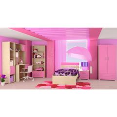 Παιδικό δωμάτιο "NOTA" σετ 7 τμχ σε χρώμα δρυς-ροζ  SET NOTA-ROZ