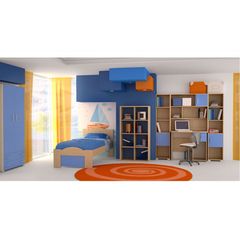 Παιδικό δωμάτιο "ΚΥΜΑ" σετ 7 τμχ σε χρώμα δρυς-μπλε  SET KYMA-MPLE