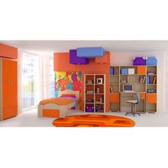 SARRIS  Παιδικό δωμάτιο "ΚΥΜΑ" σετ 7 τμχ σε χρώμα δρυς-πορτοκαλί SET KYMA-PORTOKALI