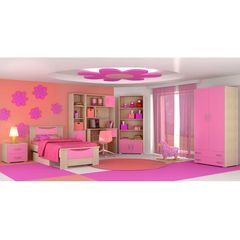 Παιδικό δωμάτιο "ΧΑΜΟΓΕΛΟ" σετ 9 τμχ σε χρώμα δρυς-ροζ  SET XAMOGELO-ROZ
